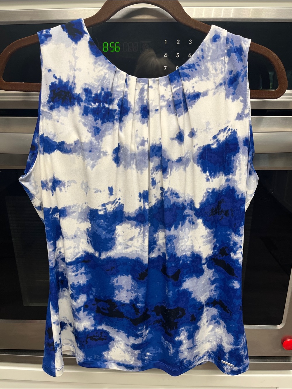 Calvin Klein Blue & White Pleated Scoop Neck Camisole